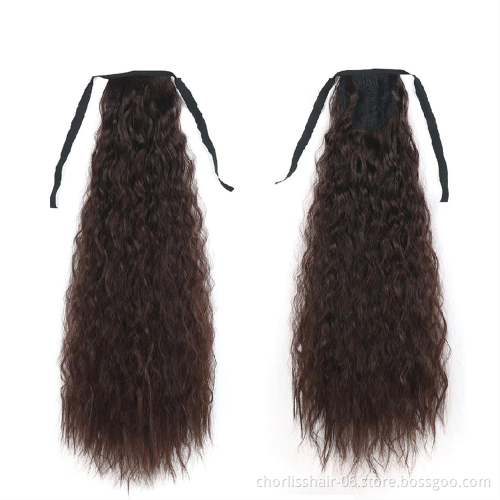 Hot Selling High Quality 22 Inch Long Wrap Kinky Curly Strappy Ponytail Hair Extensions Dark Brown Synthetic For Women